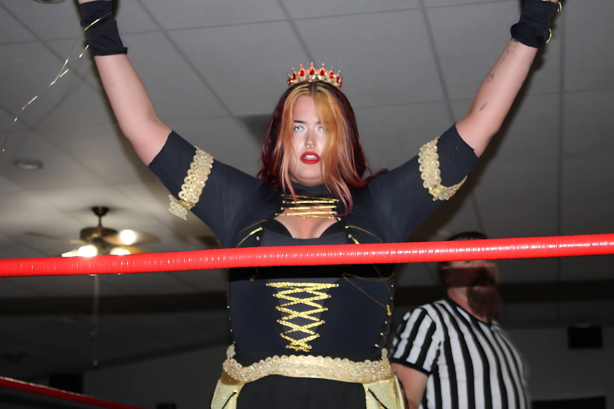 Lillith Khan wearing the Queen of the Riverbend crown in the ring