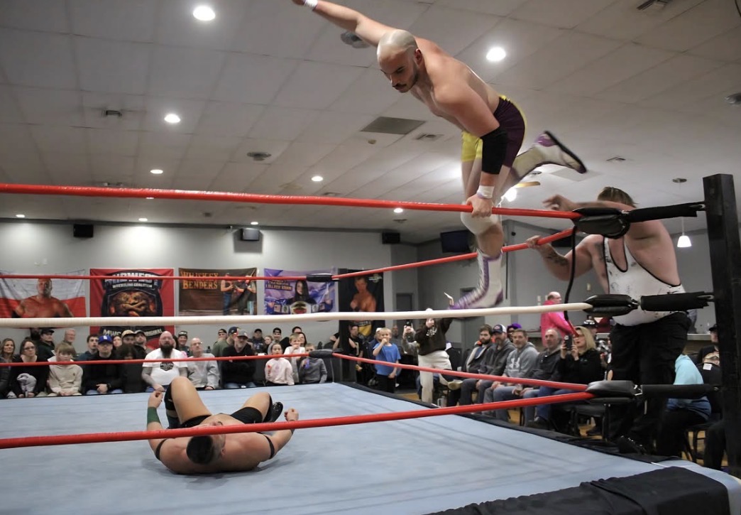 Luke Anthony springs over the ropes.