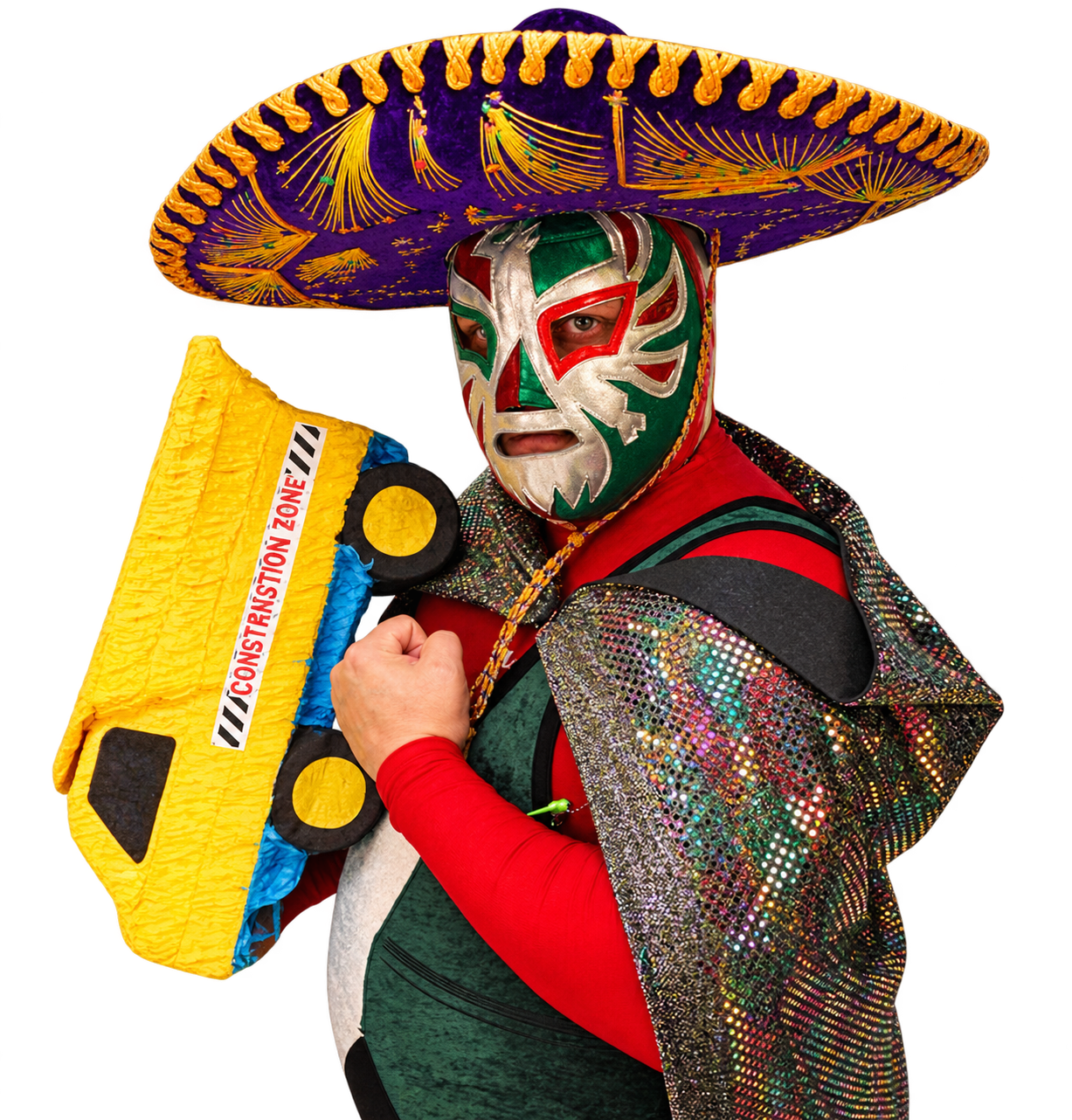 El Magnifico in his mask and sombrero holding his toy truck